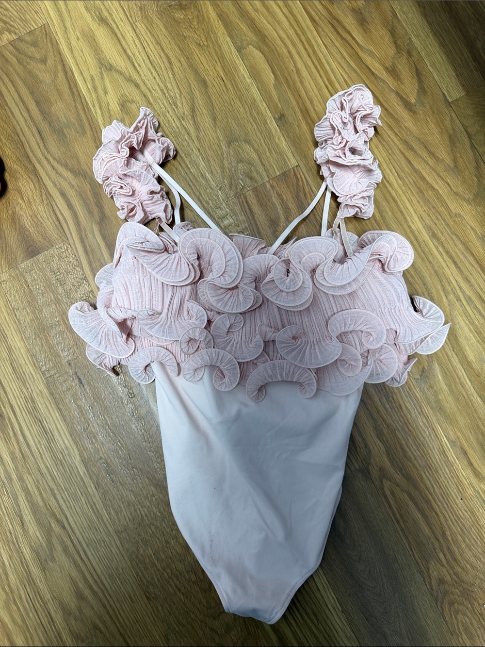 Free People Pale Pink Ruffle Bodysuit